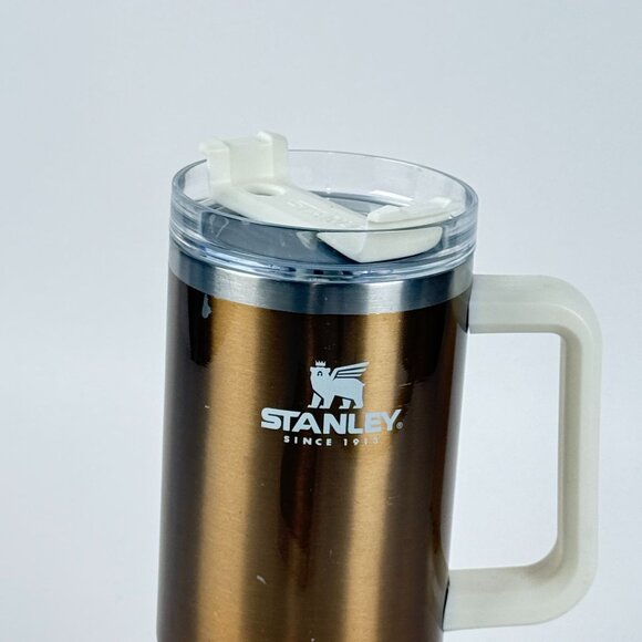 Stanley Quencher Stainless Steel 40 oz Travel Mug Bronze Gold White with Handle - Picture 2 of 10